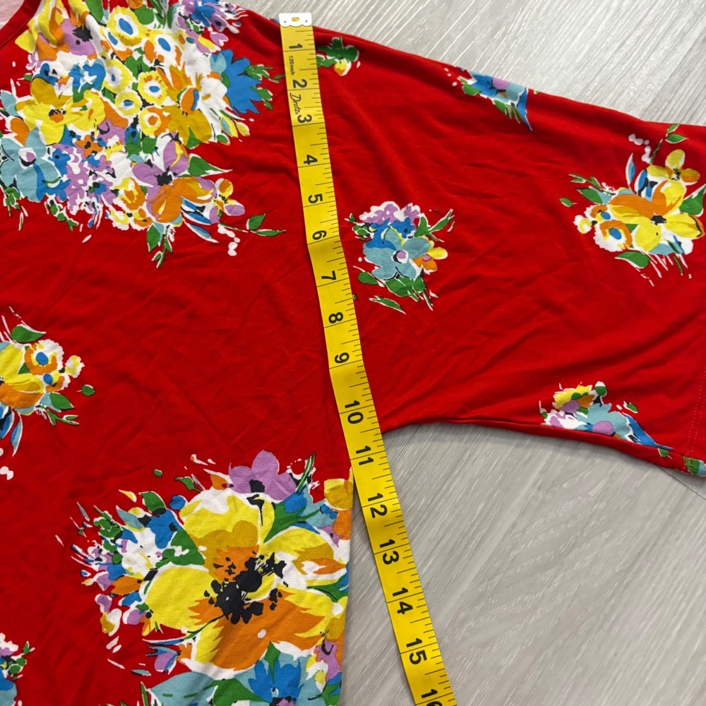 Lauren Ralph Lauren Top Women Red Floral Tie Front Dolman Sleeve Knit Top Large - Picture 6 of 12